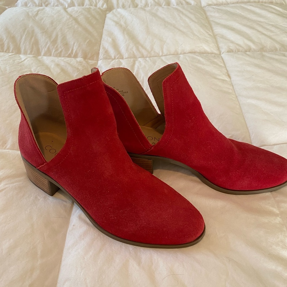 Red suede booties